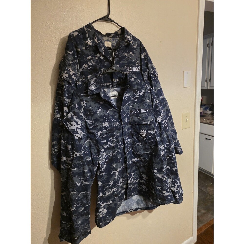 2 US Navy Shirts Mens Medium Long Blue Digital Camo NWU Type I Working Uniform